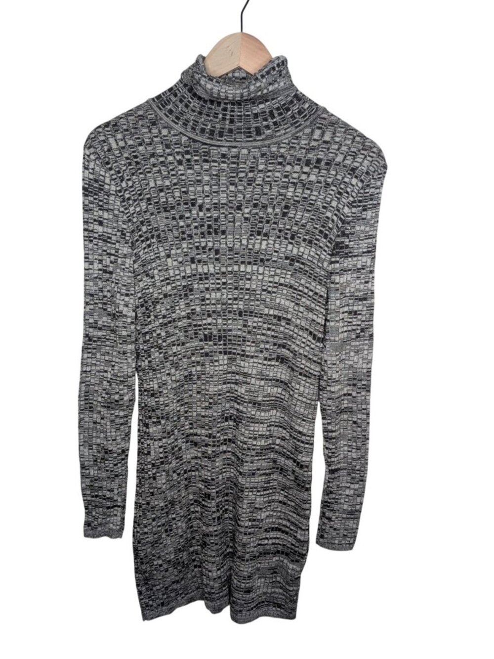 Peruvian Connection Black Gray Pima Cotton Turtleneck Knit Sweater Dress L
